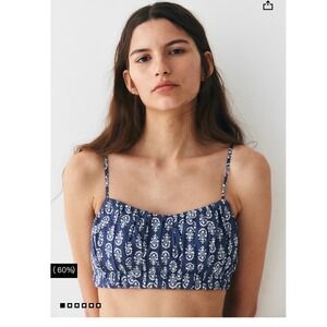 HM Blue White Floral Print Cropped Strappy Top Cottagecore Festival Peasant XL